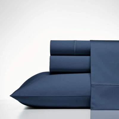 Nautica Sheet Set Queen 400-Thread Count Soft Sateen Cotton 4-Piece Solid Blue