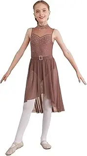 [Linjinx] Kids Girls Sleeveless Sparkly Ballet Leotard Dress Latin Jazz Modern Lyrical Dance Dress Ballroom Dancewear