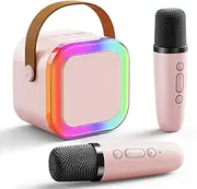 Lyiazsoy Portable Karaoke Machine with 2 Wireless Microphone, Mini Bluetooth Speaker for Adullts and Kids, Valentines Day Gifts Back to School Gifts (Pink)