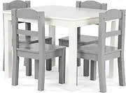 Humble Crew Springfield Kids Wood Table and 4 Chairs Set, White/Grey