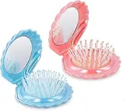 Shell Shape Pocket Hair Brush With Mirror - 2Pcs Folding Travel Comb, Portable Cute Hair Massage Mini Brush