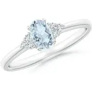 Solitaire Oval Aquamarine and Diamond Promise Ring