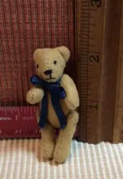 dollhouse miniatures 1:12 Handmade Posable Light Brown Bear With Dark Blue Bow