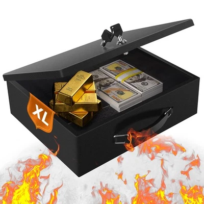 Fireproof Document Box,X Large Fire Resistant Safe Box with Key Lock for Home...