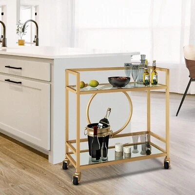 Bar Cart Wine Storage Trolley Drink Serving Cart Wine RollingTrolley with 2 Loc