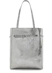 Givenchy Voyou Medium Metallic Leather Tote - Silver ONE SIZE