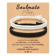 Adjustable Rope Couples Bracelets for Men,Boyfriend,Girlfriend,Soulmate,Husband,Wife - Anniversary Valentines Day Birthday Christmas Gift for Him and Her (Black White/Soulmate)