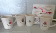 (4) BIA Cordon Bleu - Embossed Holiday / Christmas Mugs & Spoons Set 2005 - New