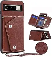 [Asuwish] Phone Case for Google Pixel 8 Pro 5G Wallet Cover with Tempered Glass Screen Protector Credit Card Holder Crossbody Strap Leather Cell Accessories Pixel8Pro Pixel8 XL Eight 8Pro Women Brown