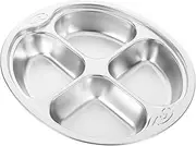 Cartoon Pattern Baby Plate Dish 4 Section Boys and Girls Divided Feeding Plate Stainless Steel Toddler Lunch Tray for Mealtime