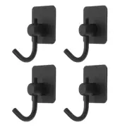 4pcs Self Adhesive Wall Hooks Stainless Steel Towel Closet Hooks, Black