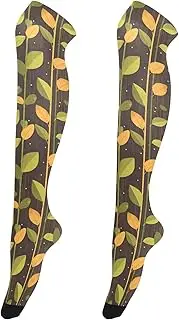 [FRODOTGV] Sprouting Leafs Striped Over-Knee Socks for Women Elastic Extra Long Knee Boot Stockings for Ladies Thighs High Socks, Sprouting Leafs Striped