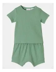 [Sprout] Rib Pyjama Set in Bright Green