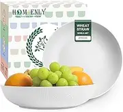 Homienly Wheat Straw Bowls,Large Salad Bowls Set of 2,Big bowls 65oz, Unbreakable Serving Bowls, Bowl Plates, Microwave & Dishwasher Safe Plates, white plates for outdoor