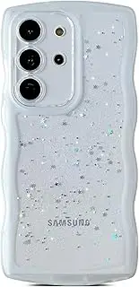 Qokey for Galaxy S20 Ultra 5G Case 6.9",Curly Wavy Anti-Slip Grip Design Transparent Bling Glitter Star Shiny Cute Sparkly Bumper Protection Soft Phone Cover for Women Girls, Clear