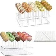 FOTOEVFC Acrylic Cake Pop Stand Holder, 20 Hole Display Stand with 100Pcs Lollipop Paper Sticks, Double Layer Design, Transparent