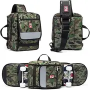 [Generic] Multi-functional Skateboard Longboard Carry Bag Sport Folding Sling Pack Handbag Shoulder Bag Green camouflage One Size