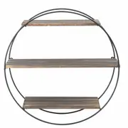 Floating Wooden Wall Shelves with Iron Frame - 3 Layers