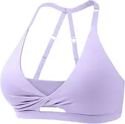 [ZAAYO] Women's Sports Bras Open Back Workout Gym Bra Padded Medium Impact Yoga Tops with Adjustable Back Straps
