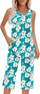 [Findsweet] Women Pajamas Sets Loungewear Soft Sleepwear Two Piece Summer Sleeveless Pjs Tank Top Pants with Pocket M-3XL