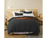 MyHouse Stonewash Quilt Cover Set 210X210cm - Onyx - Queen