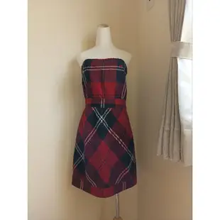 Scottish House 9.9成新紅黑格紋平口洋裝