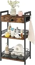 Bathroom Ladder Shelf, 3-Tier Bathroom Floor Storage Shelf with Drawer, Free Standing Storage Shelves Organizer, Bedside Table End Table Open Shelving Unit for Living Room Bedroom, Rustic Brown