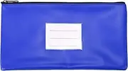 uxcell 11x6" Money Bank Deposit Bag with Zipper, Leatherette Cash Coin Check Wallet Pen Pouch Bag with Clear Window for Office Travel, Blue