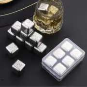 6Pcs Stainless Steel Whiskey Cooling Stones w/ Tongs - Reusable Ice Rocks