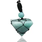 Amazonite Pyramid Necklace Pendant - Black Macrame