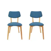 Set Of 2 - Jelly Bean Scandinavian Fabric Wooden Dining Chair - Teal