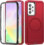 Mobile Phone Case for Samsung Galaxy A53 5G Case with Screen Protector, 360° Shockproof Robust Armour Case for Samsung A53 5G Case Cover Protective Case with Magnetic (Red, for Samsung Galaxy A53)