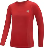 [Runhit] Boys Compression Shirt Kids Red Long Sleeve Athletic Undershirt Youth Quick Dry Baselayer for Football Baseball
