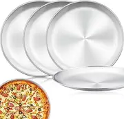 HOTTEY 4 Pcs Pizza Pan, Pizza Tray, Pizza Baking Pan Pizza Tray, Nonstick Pizza Pan for Oven, 12 Inch Stainless Steel Pizza Pan for Baking Roasting Serving (Silver)