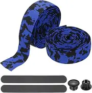 uxcell Bike Handlebar Tape, 2 Rolls 6.6 Feet Bike Grip Tape High-Elasticity EVA Foam Cycling Handle Wraps Comfortable Non-Slip Shock Bicycle Wrap with End Plugs for Road Bike, Black-Blue