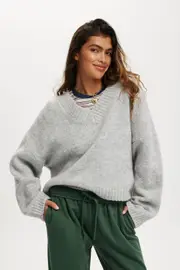 [Cotton On Women] Cotton On Women - Luxe V-Neck Pullover - Grey marle 2XL GREY MARLE