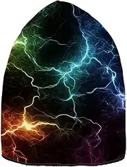 Yoogain Black Colorful Lightning Men Beanie Ladies Beanie Hats Soft for Skiing, Black Colorful Lightning, One Size