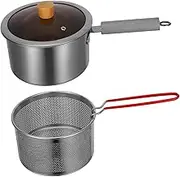CATIEBYE 1Set Stainless Steel Deep Fryer Cooking Pot with Fry Basket Multi Purpose Kitchen Essential for Frying Porridge Soup Ergonomic Handle for Safe Use