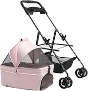 Pet Dog Stroller for Small Medium Dogs / 2 Cats with Cup Holder, Pet Strollers Dog Pram Pushchair Cat Stroller Travel Carriage with Detachable Carrier, Zipperless Entry(Pink)