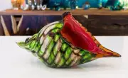 Venetian Glass Green and Red Seashell Sculpture Nautical Sealife Shell Ornament