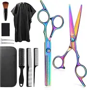 Hair Cutting Scissors Kits, 11Pcs Professional Haircut Scissors Kit with Comb, Clips, Cape, New Craftsmanship Stainless Steel Hairdressing Thinning Shears Set for Barber, Salon, Home