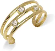 [JewelryWeb] Solid Yellow Or White Gold Adjustable Three Row Bezel set CZ Simulated Diamond toe ring (6mmx15mm)