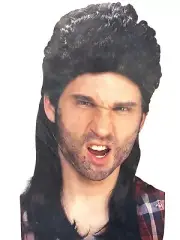 Halloween Mens Long Black Mullet Wig