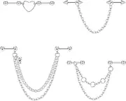 [Diamday] Industrial Earrings with Chain Barbell Industrial Piercing Jewelry 14G 16G Surgical Steel Industrial Bar Piercing Double Cartilage Helix Piercing Industrial Earrings for Women Men