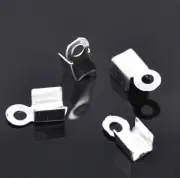 500 Silver Plated Fold Over Crimps for Leather Hemp or Cord - FD041