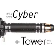 KiWAV Motorcycle Cyber Grips Dark Gray with Tower Bar Ends Titanium Gold/Silver