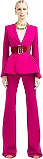 [Zadaos] Women's Runway Designer Suit Sets Slim Fitting Single Buttons Belted Blazer Flare Pants Set