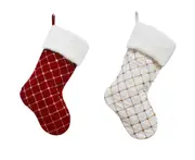 C218 2PCS Lattice Christmas Stocking Gold Sequin Candy Bag Christmas Tree Ornaments Socks Holiday Gift Bag Fireplace Pendant
