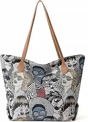 [YANPLS] Large Canvas Tote Bag for Women Shoulder Purses Handbags with Print Pattern