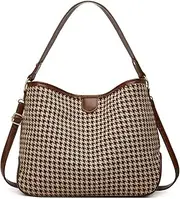 [Rungion] Women's Knitted Shoulder Crossbody Bag Fashion Checkered Handbag Large Totes Casual Work Top Handle Purse